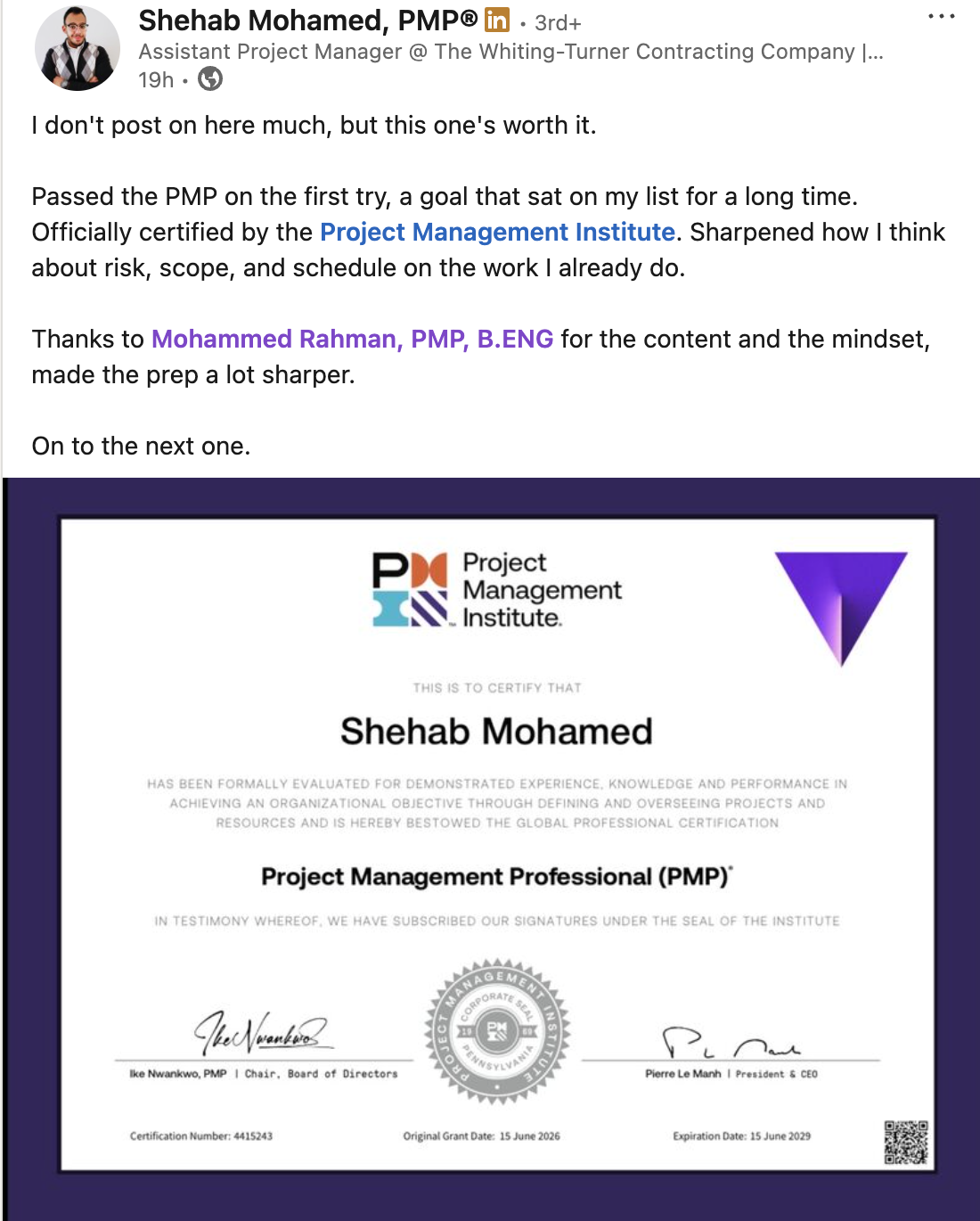 Student testimonial