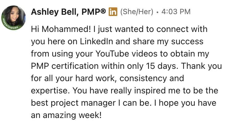 Student testimonial